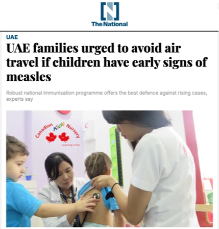 UAE families urged to avoid air travel if children have early signs of measles
